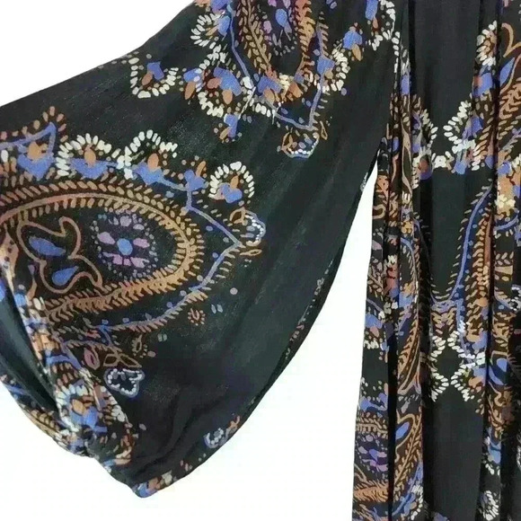 Free People Tunic Womens Small Paisley Peasant Button Scoop Neck Boho - Picture 5 of 16